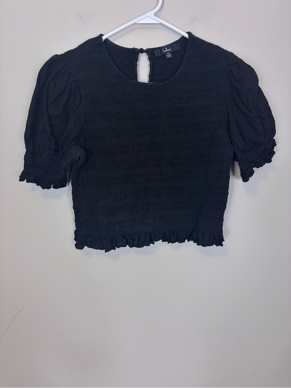 Lulu's Black Smocked Puff-Sleeve Crop Top Size XL